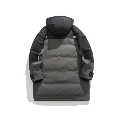 Patchwork Warm Hooded Mid-Length White Duck Down Parka