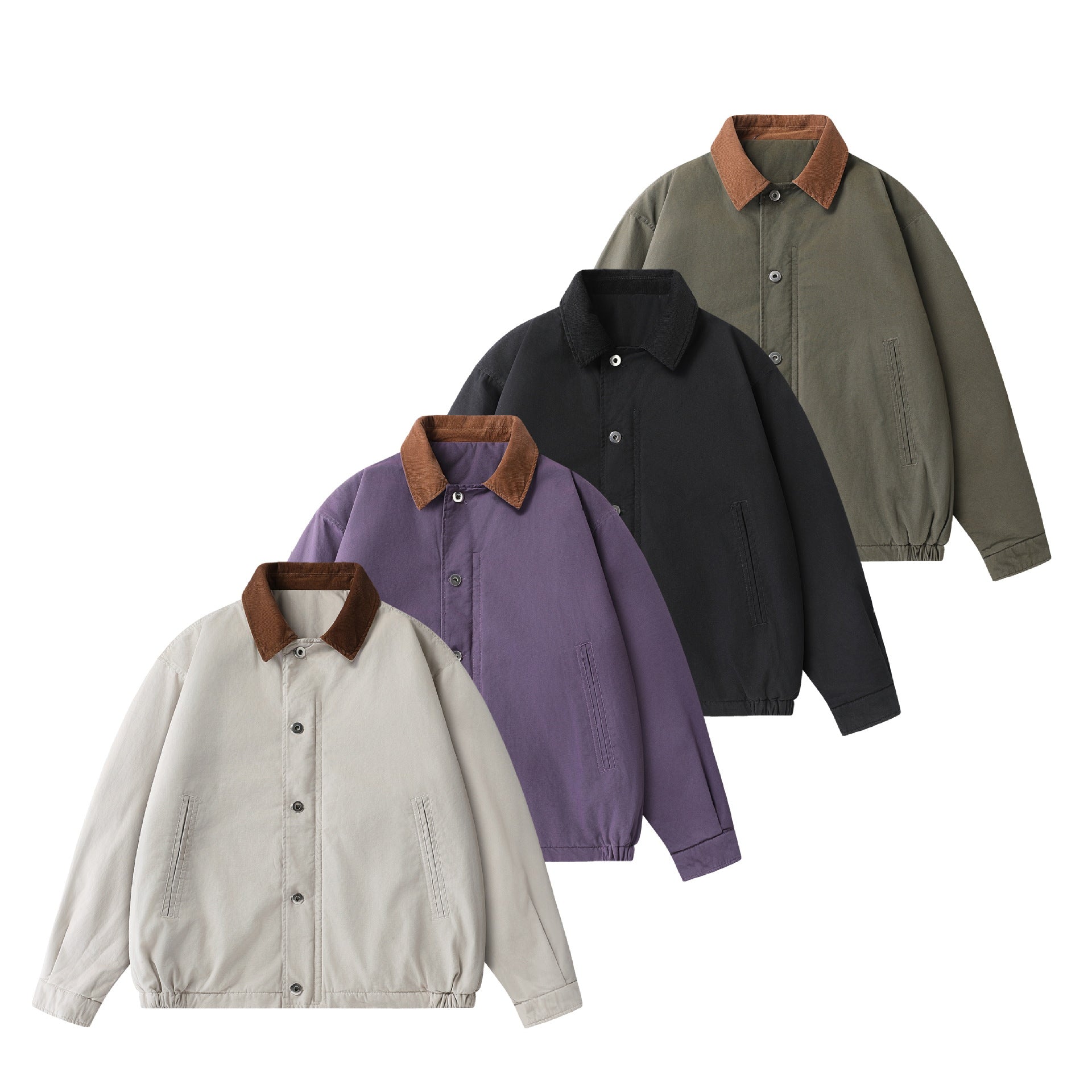 Color-Blocked Lapel Cotton Coat for Men Trendy Vintage Workwear Jacket