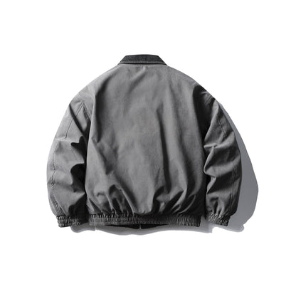 Loose Color-blocked Turn-down Collar Flight Cotton Coat
