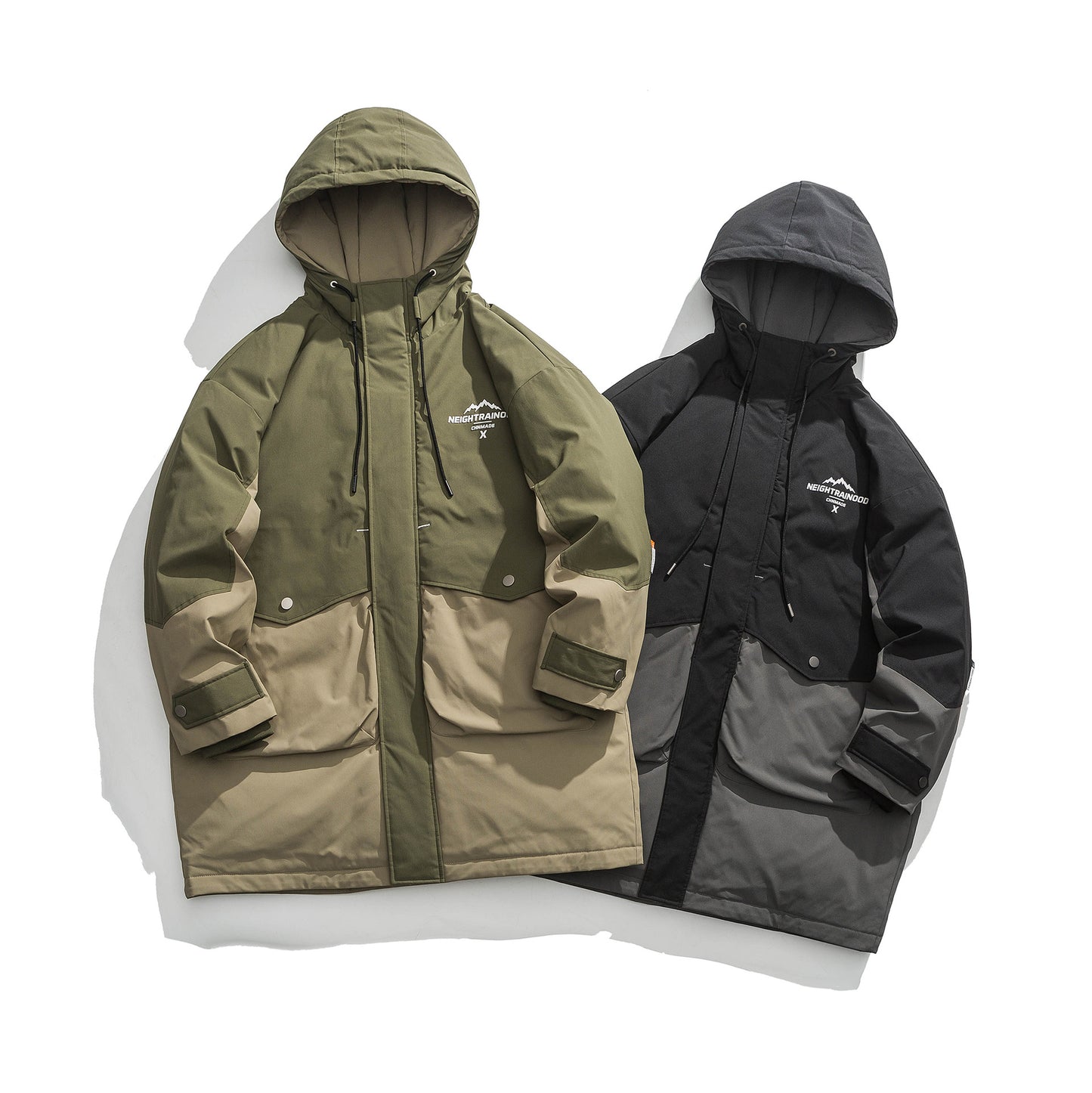 Patchwork Warm Hooded Mid-Length White Duck Down Parka