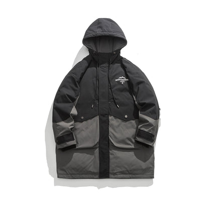 Patchwork Warm Hooded Mid-Length White Duck Down Parka