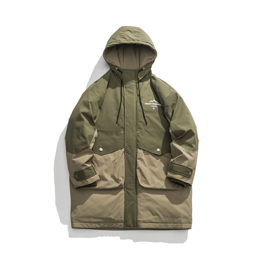 Patchwork Warm Hooded Mid-Length White Duck Down Parka